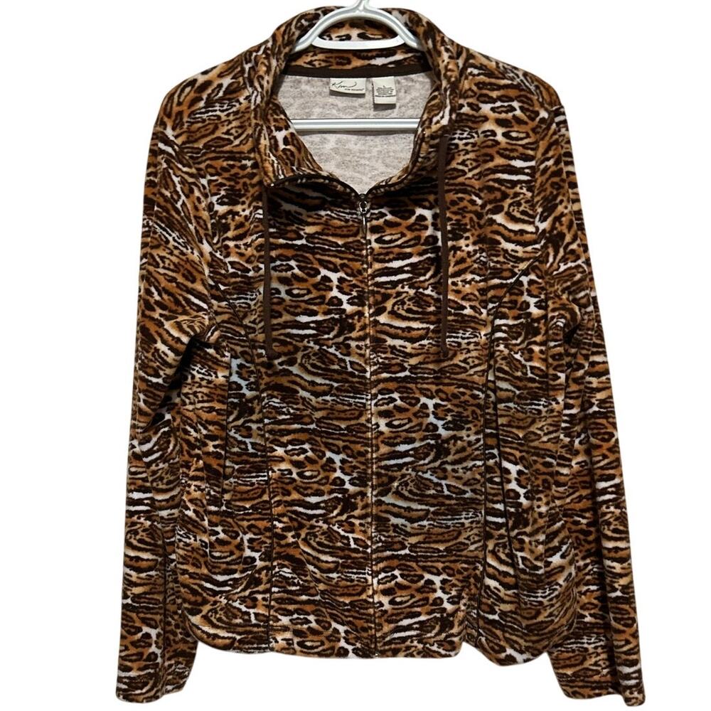 Kim Rogers Women's Brown Animal Print Zip Up Side Pocket Jacket‎ Size L